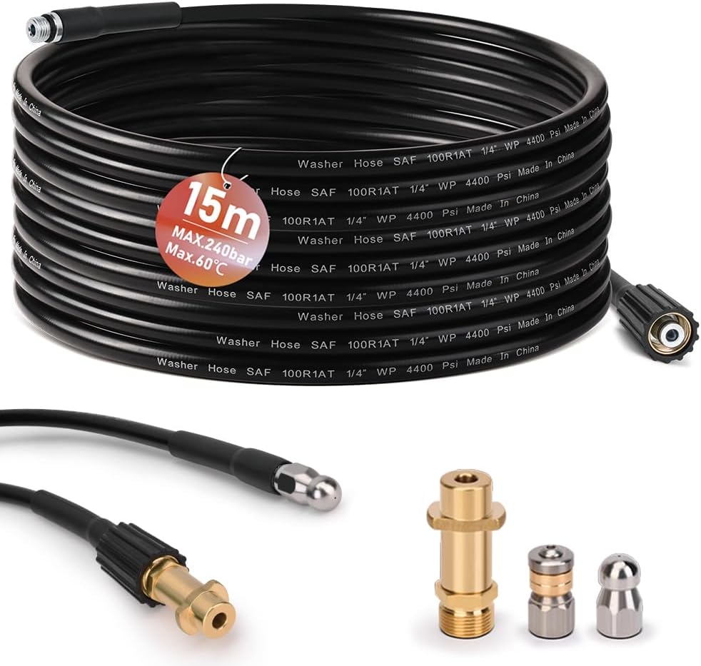 Vrietina 15m Rohrreinigungsschlauch – M22 Adapter & 2 Düsen