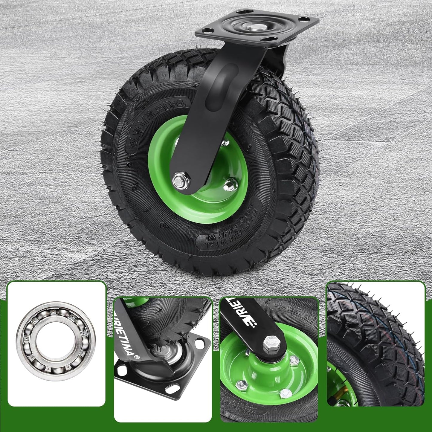 Vrietina 250mm Pneumatische Bockrollen 2 Stück – Tragkraft 270kg