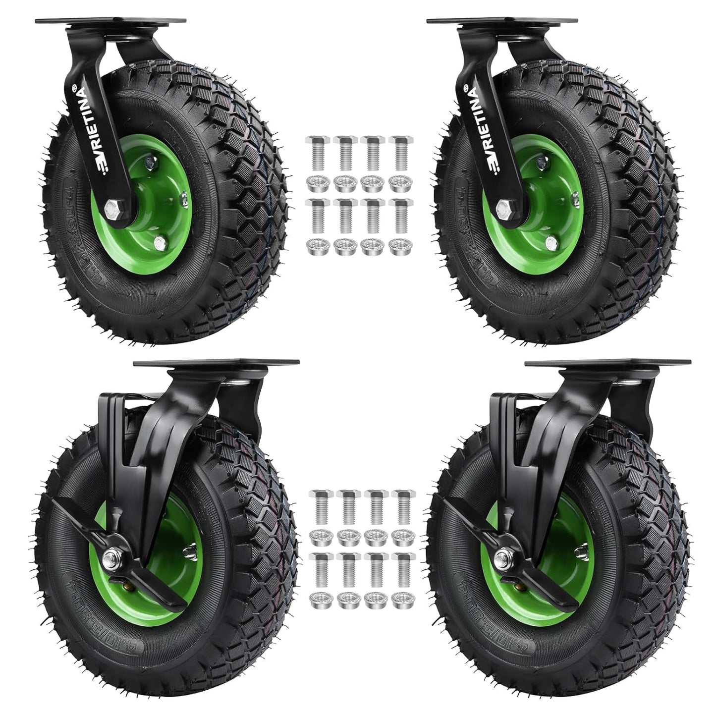 Vrietina 250mm Pneumatische Schwerlast - Lenkrollen – 4 Stück Set