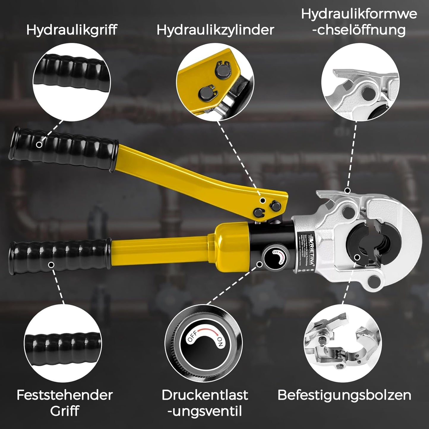 Vrietina Hydraulische Presszange – Profi Rohrpresswerkzeug Set