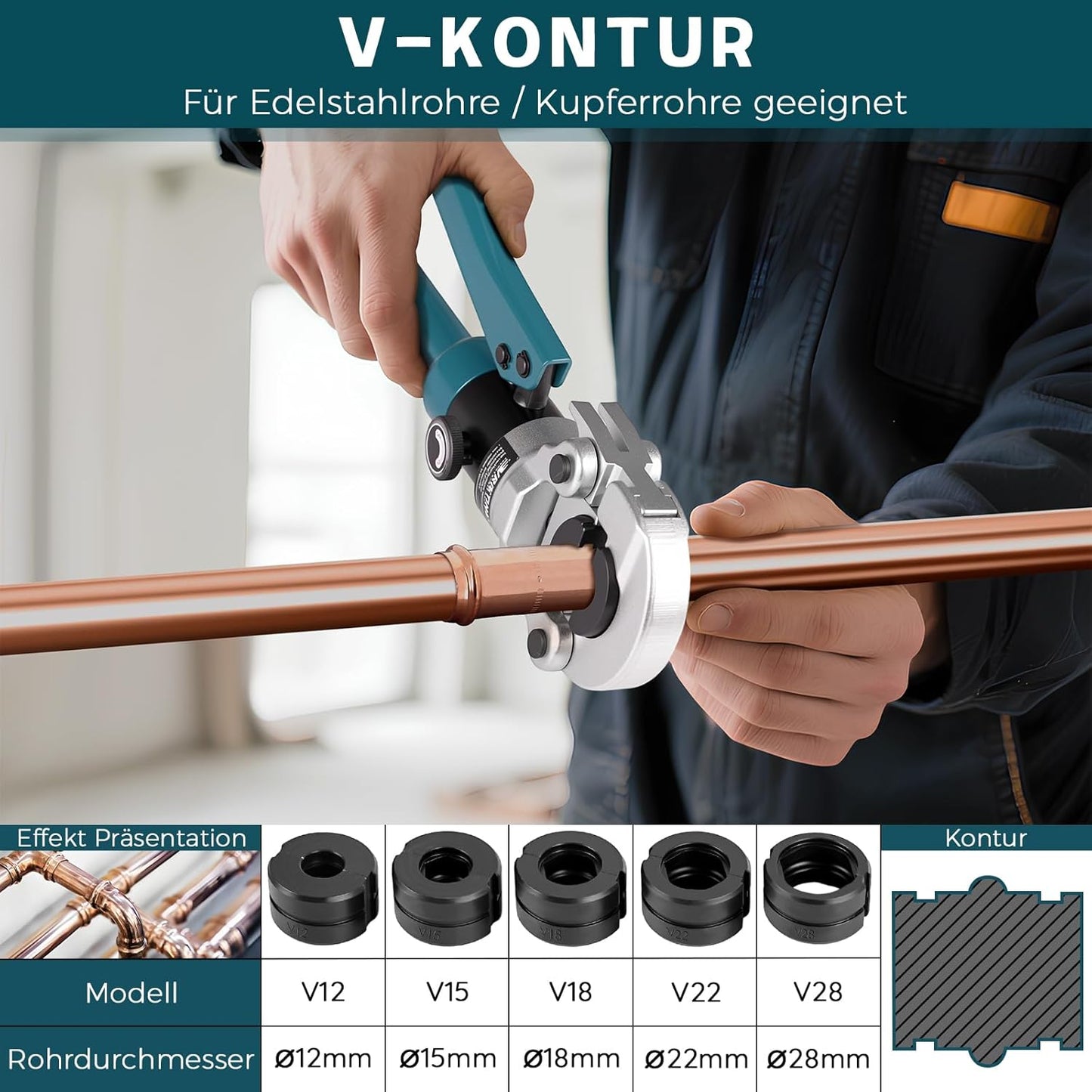 Vrietina Hydraulische Presszange Set – Professionelles Rohrpressen