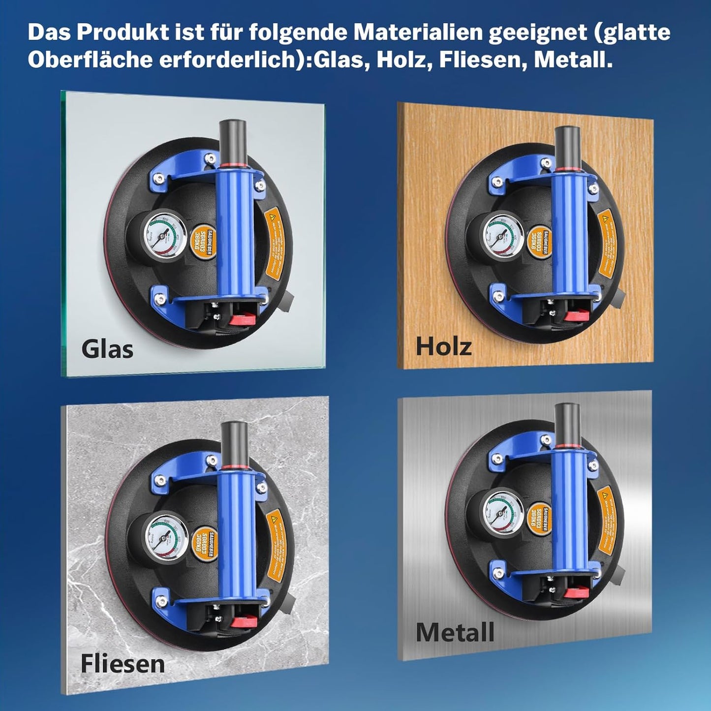 Vrietina Manometer - Saugheber Set – 2 Stück, Handpumpe, Edelstahl