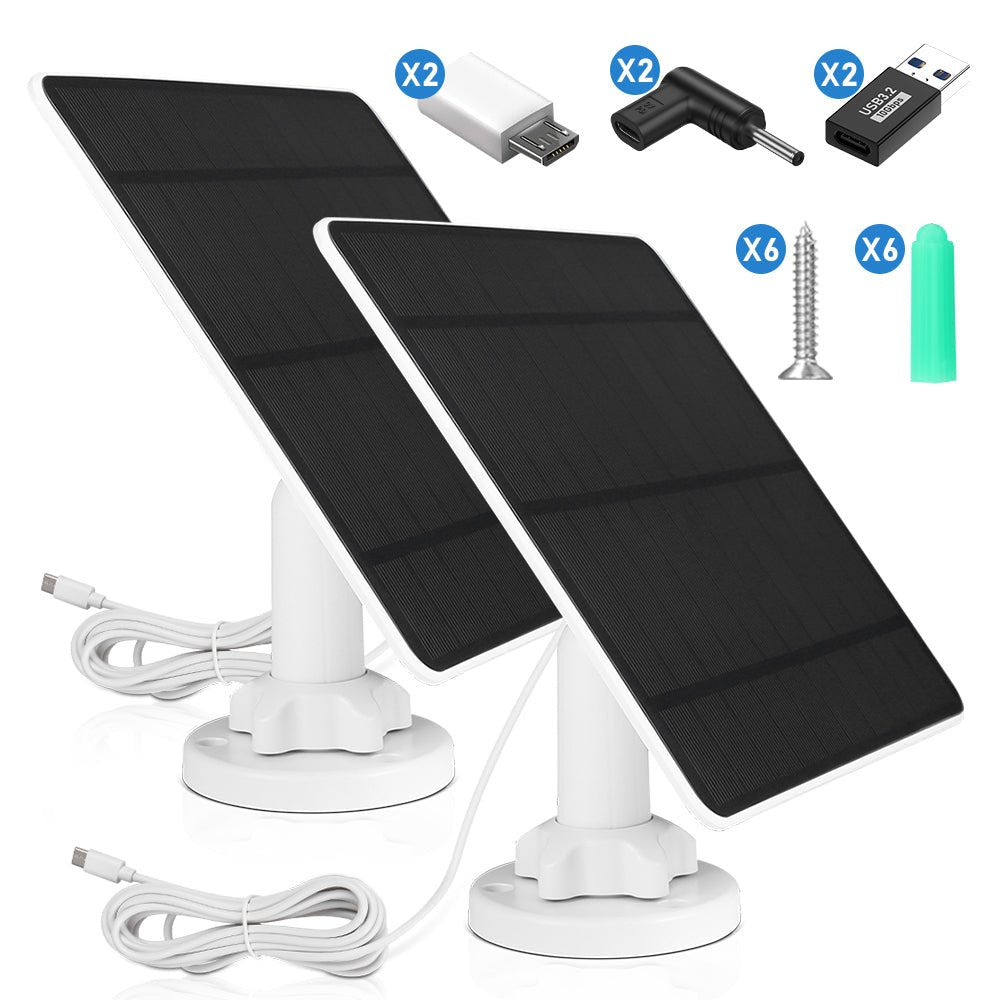5W Solar Panel for Wireless Security Cameras with Micro USB, USB, DC 3.5mm, and Type - C Charging - Vrietina