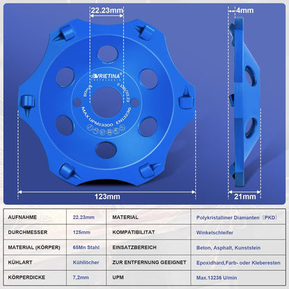 PKD Diamant - Schleiftopf 125 mm – 6 Segmente, 22,23 mm Bohrung
