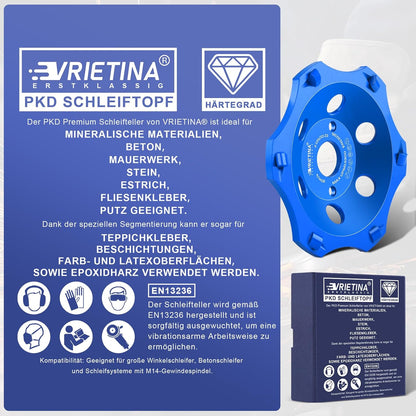 PKD Diamant - Schleiftopf 125 mm – 6 Segmente, 22,23 mm Bohrung