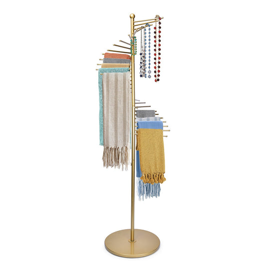 Rotating Vertical Accessory Rack – 30 - Rod Gold or Black Stand for Scarves, Jewelry & Clothing - Vrietina
