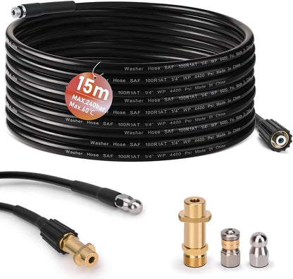 Vrietina 15m Rohrreinigungsschlauch – M22 Adapter & 2 Düsen