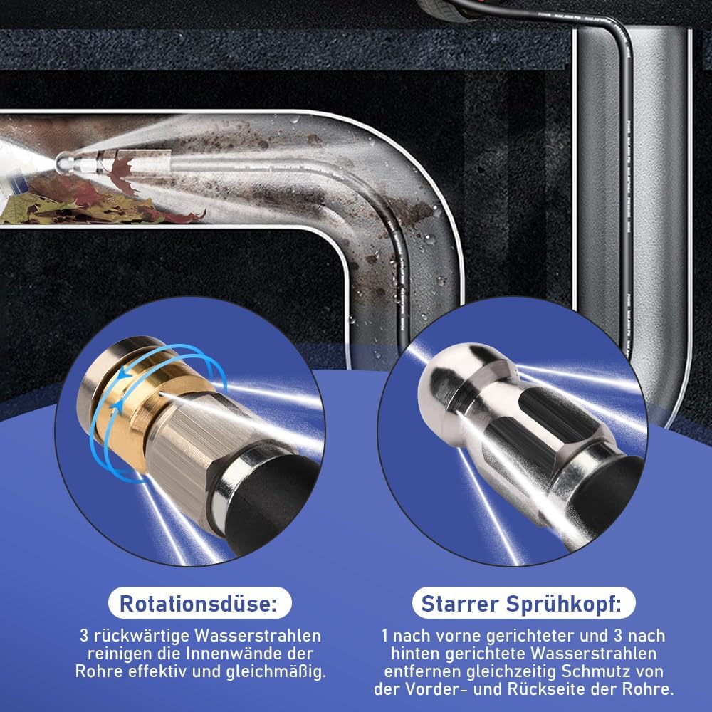 Vrietina 15m Rohrreinigungsschlauch Set – Für Kärcher & Bosch