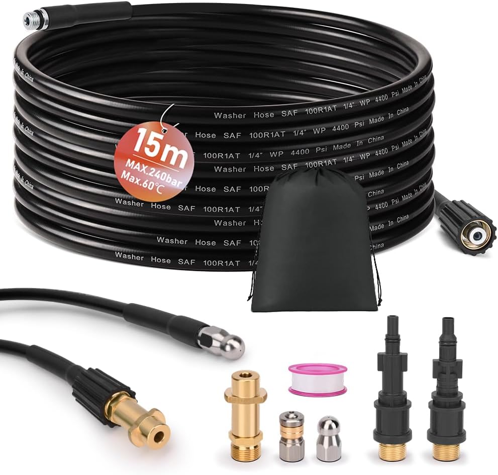 Vrietina 15m Rohrreinigungsschlauch Set – Für Kärcher & Bosch