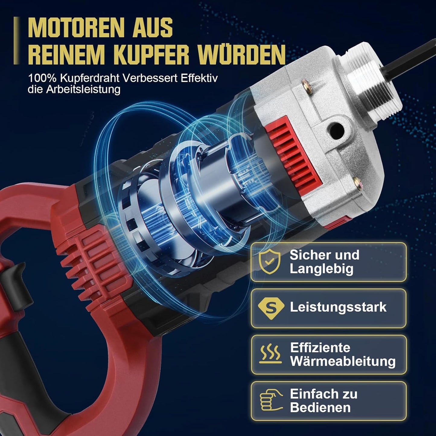 Vrietina 1800W Handbetonvibrator – 2m Schlauch, 6000 U/min