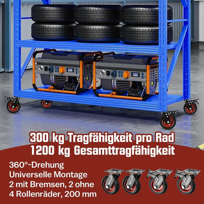 Vrietina 200mm Schwerlast - Lenkrollen – 4 Stück, 1200kg Set