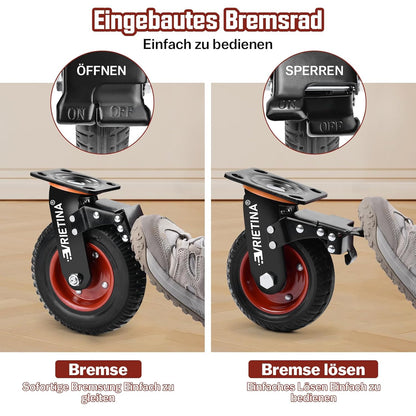 Vrietina 200mm Schwerlast - Lenkrollen – 4 Stück, 1200kg Set