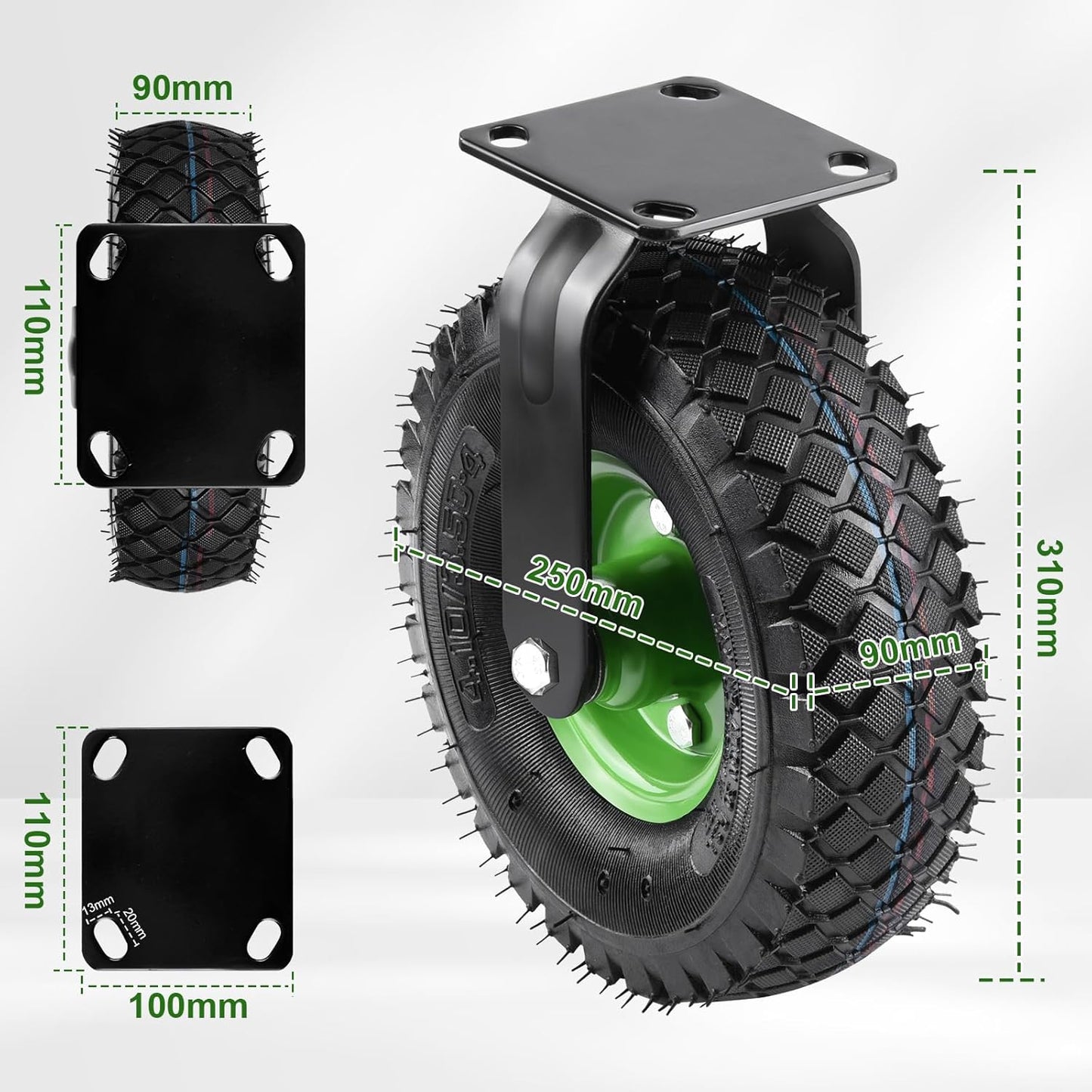 Vrietina 250mm Pneumatische Bockrollen – 2 Stück, 200 kg