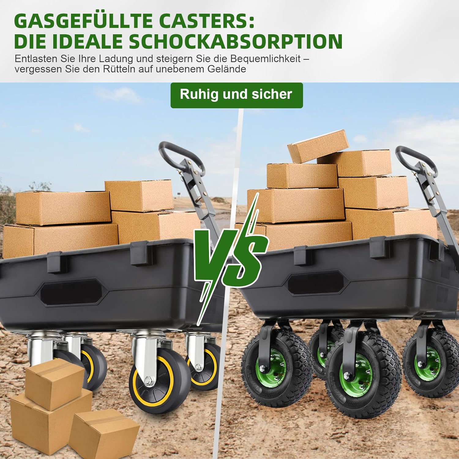 Vrietina 250mm Pneumatische Lenkrollen mit Bremse – 2 Stück Set