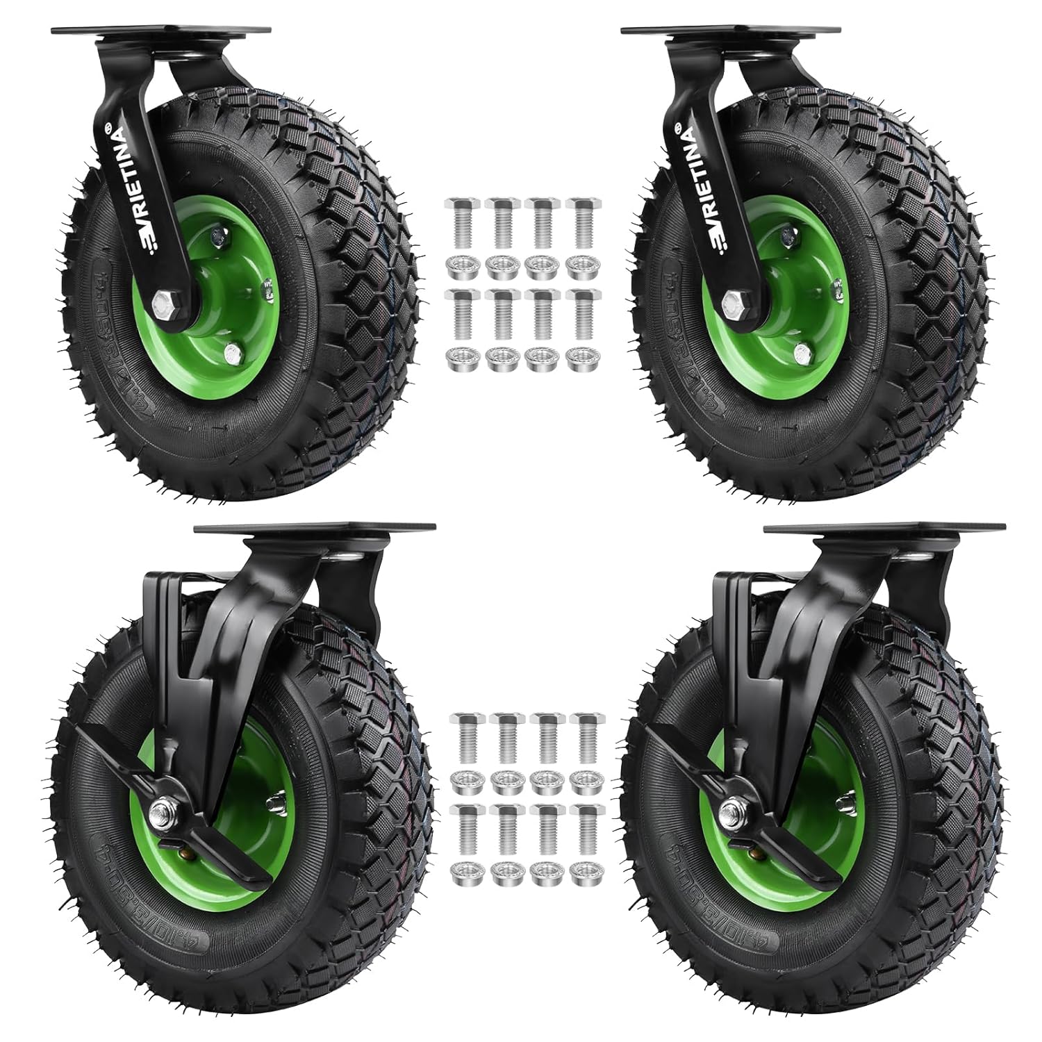 Vrietina 250mm Pneumatische Schwerlast - Lenkrollen – 4 Stück Set