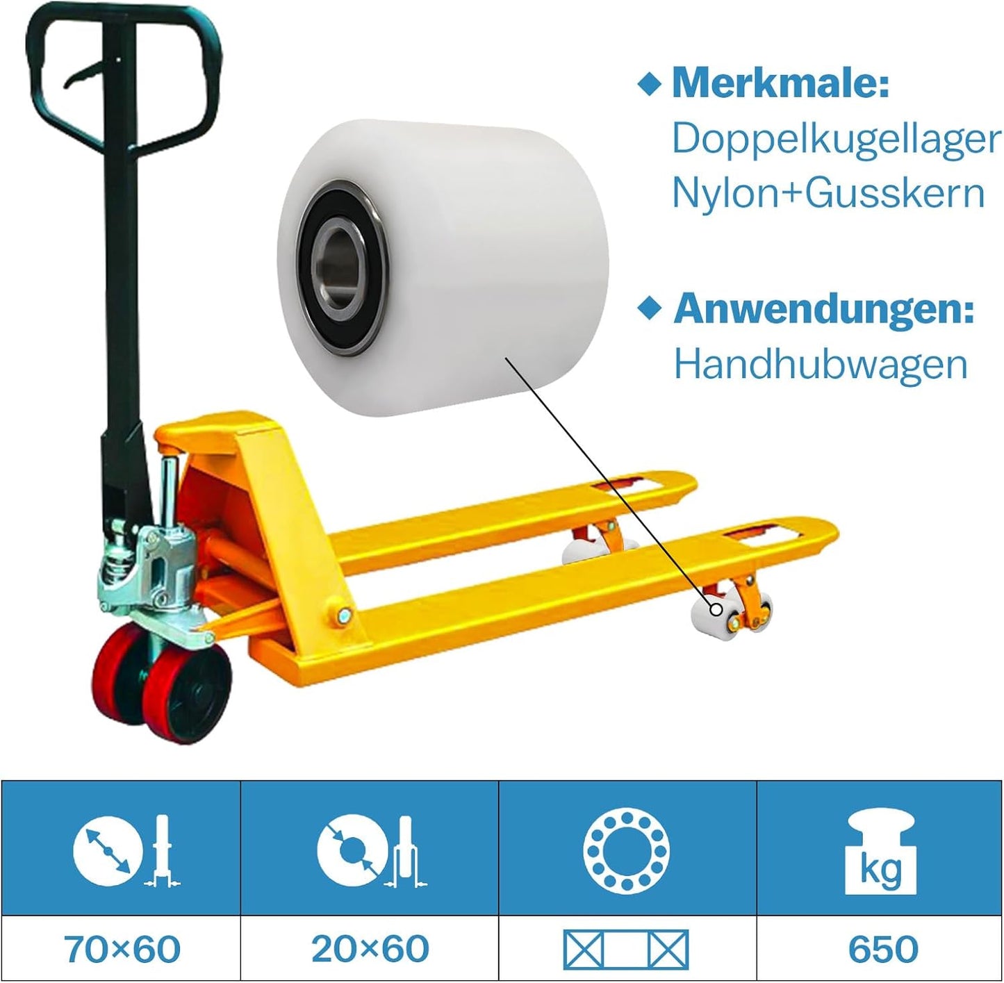 Vrietina 70x60mm Nylon Hubwagenrollen – 4 Stück