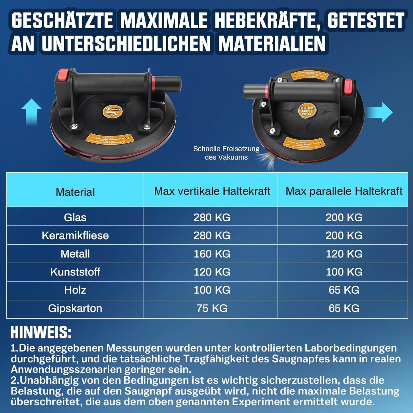 Vrietina 8 - Zoll Glas - Saugnapf Set – Starke Doppelschicht - Saugheber