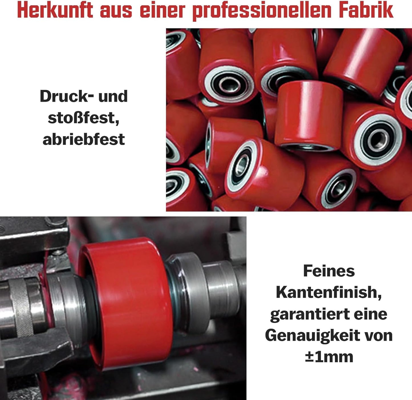 Vrietina 80x70mm Gabelstapler - Räder – Rotes PU, 4er - Set Ersatzräder