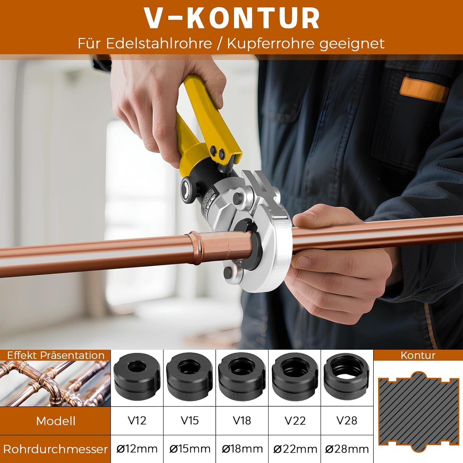 Vrietina Hydraulische Presszange – Profi Rohrpresswerkzeug Set