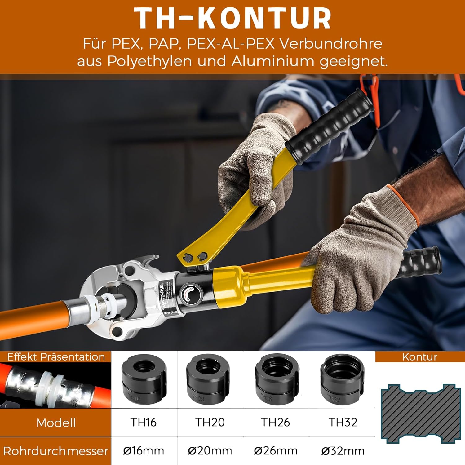 Vrietina Hydraulische Presszange – Profi Rohrpresswerkzeug Set