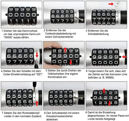 Vrietina Lenkradkralle – 5 - stelliger Code, verstellbar 46–68,5 cm