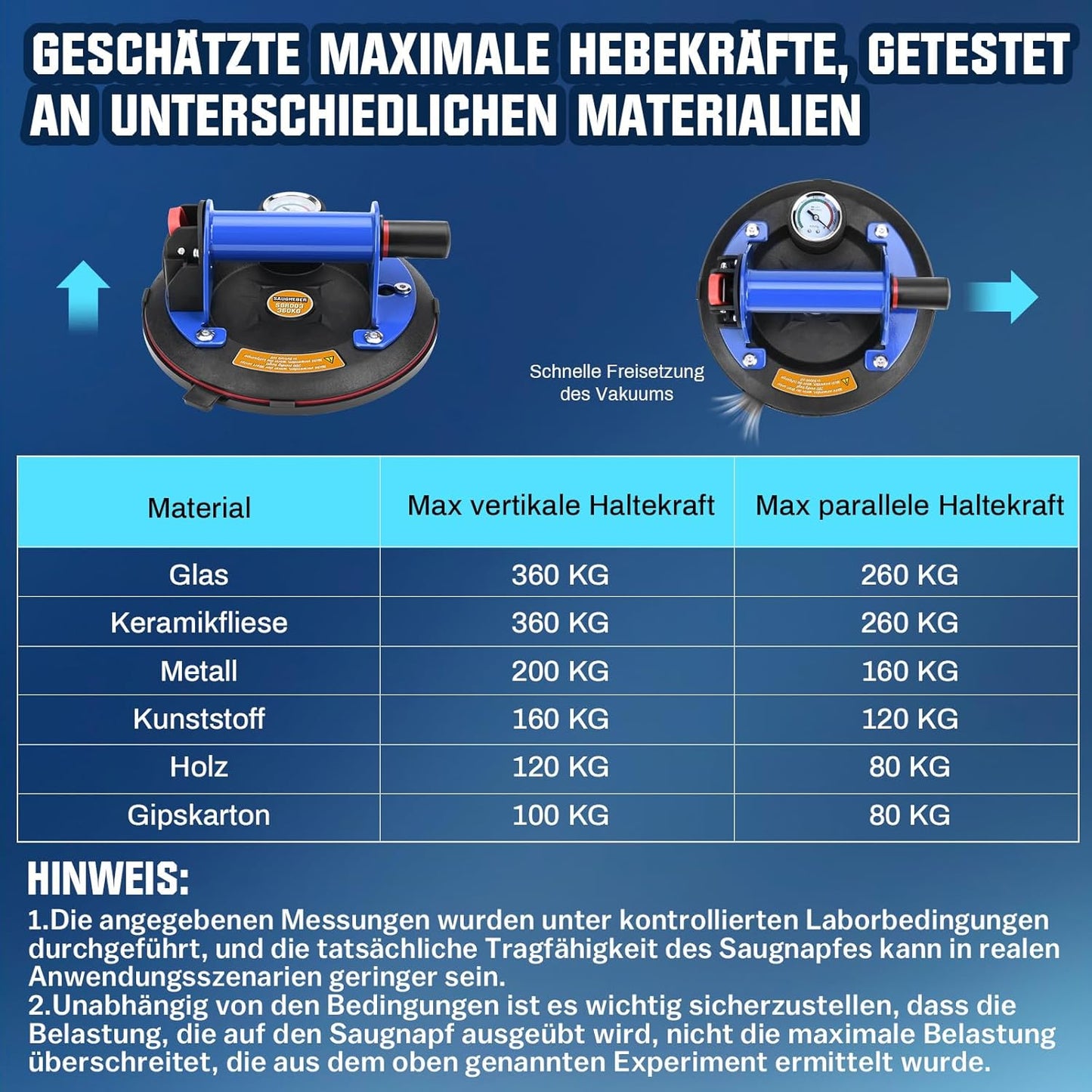 Vrietina Manometer - Saugheber Set – 2 Stück, Handpumpe, Edelstahl