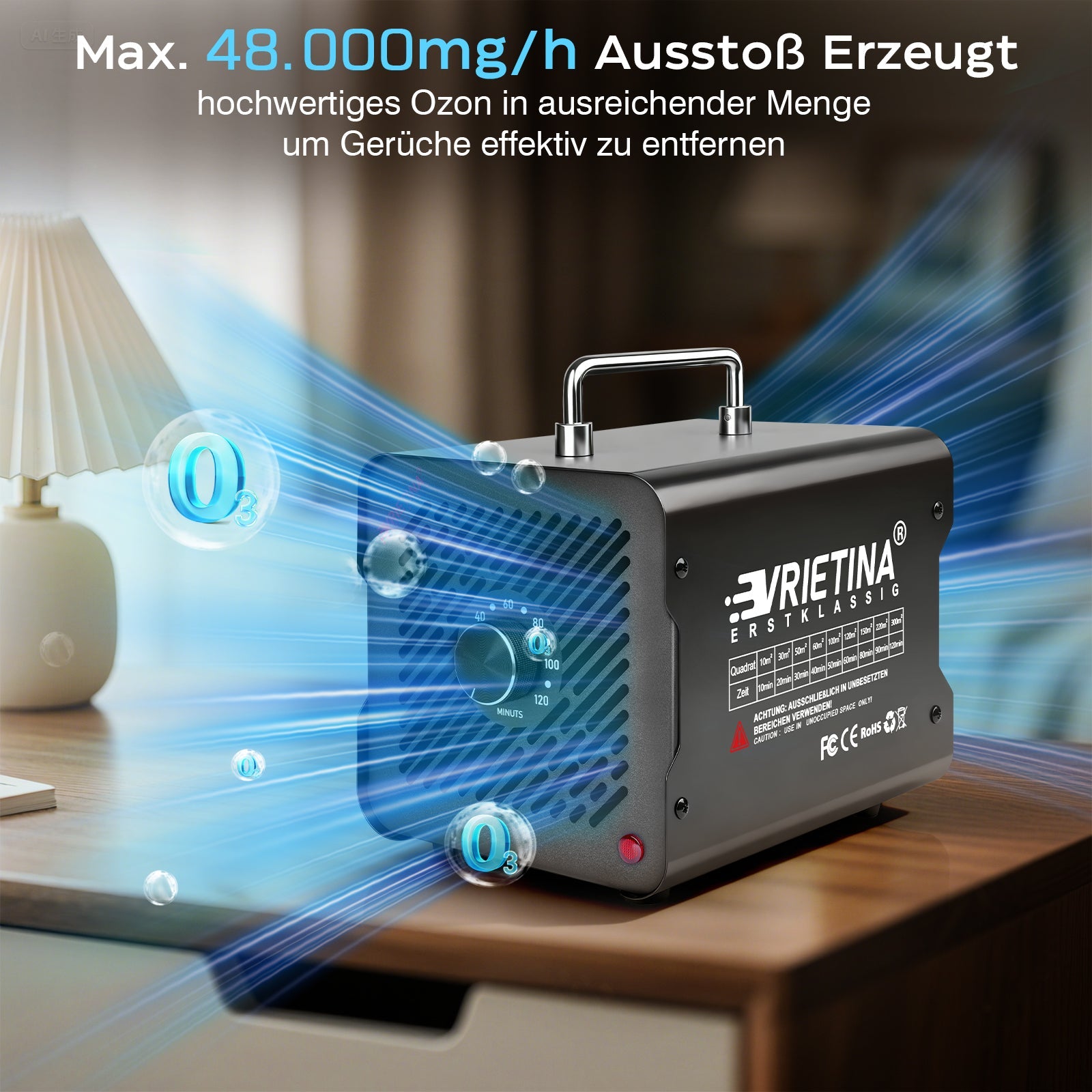Vrietina Ozon - Generator 48.000 mg/h Geruch & Schimmel entfernen