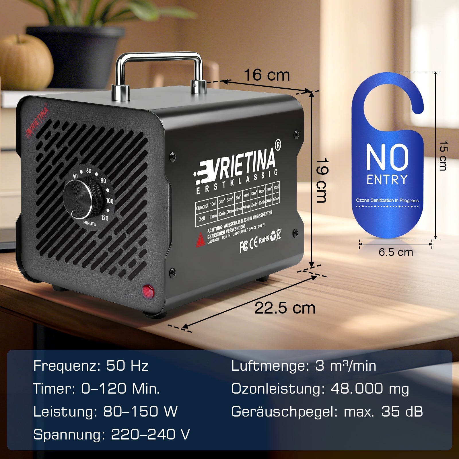 Vrietina Ozon - Generator 48.000 mg/h Geruch & Schimmel entfernen