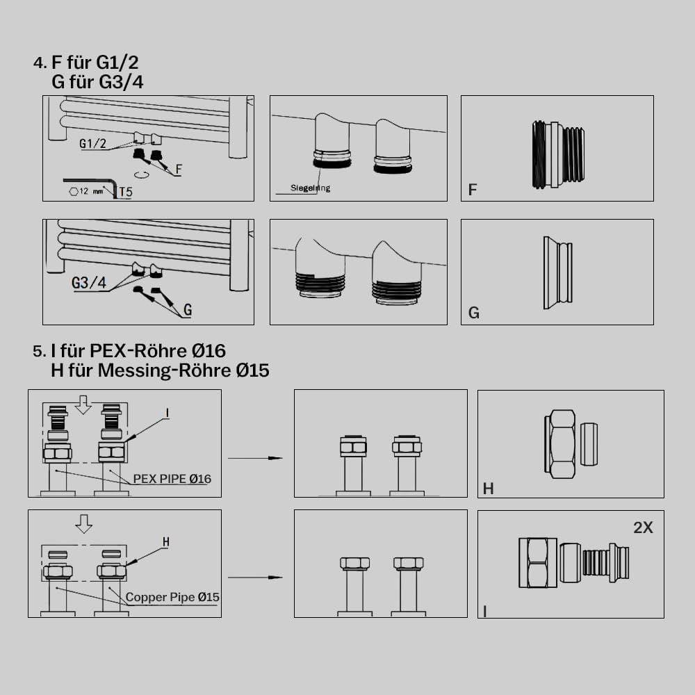 Vrietina Thermostat Multiblock Set – Messingventil für Badheizkörper