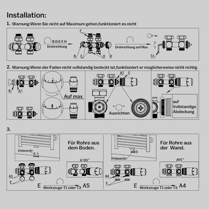 Vrietina Thermostat Multiblock Set – Messingventil für Badheizkörper