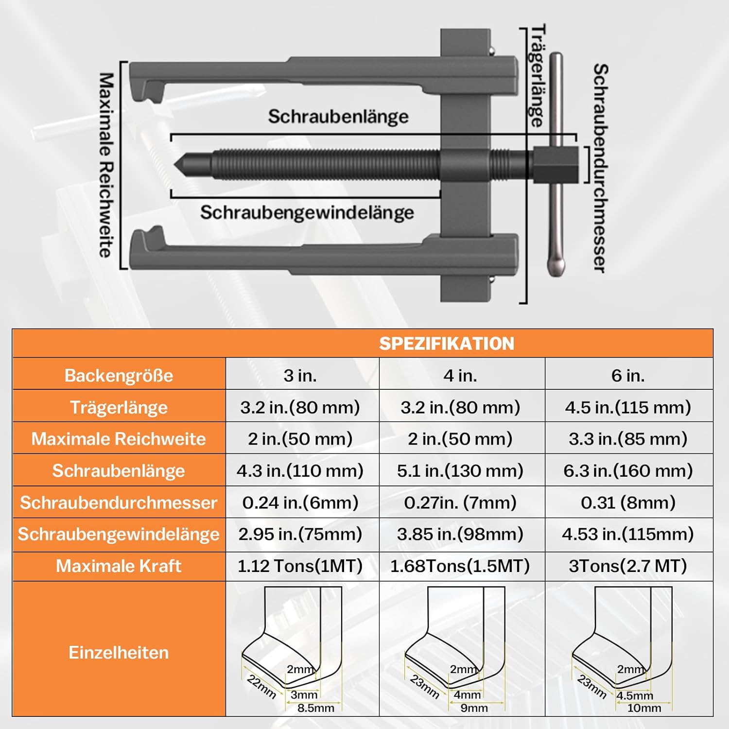 Vrietina Zweibacken - Lagerabzieher Set 3 - teilig (3"/4"/6")
